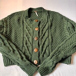 Free People Green Cable Knit Sweater